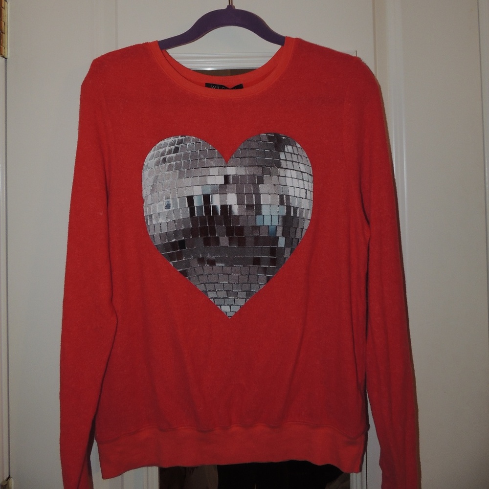 Wildfox Heart Disco Ball Sweatshirt NWOT